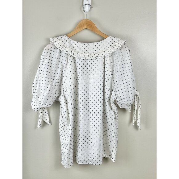 LC Lauren Conrad Women’s V-Neck Ruffled Collar Ivory Blouse Granny Core XL - Picture 6 of 9